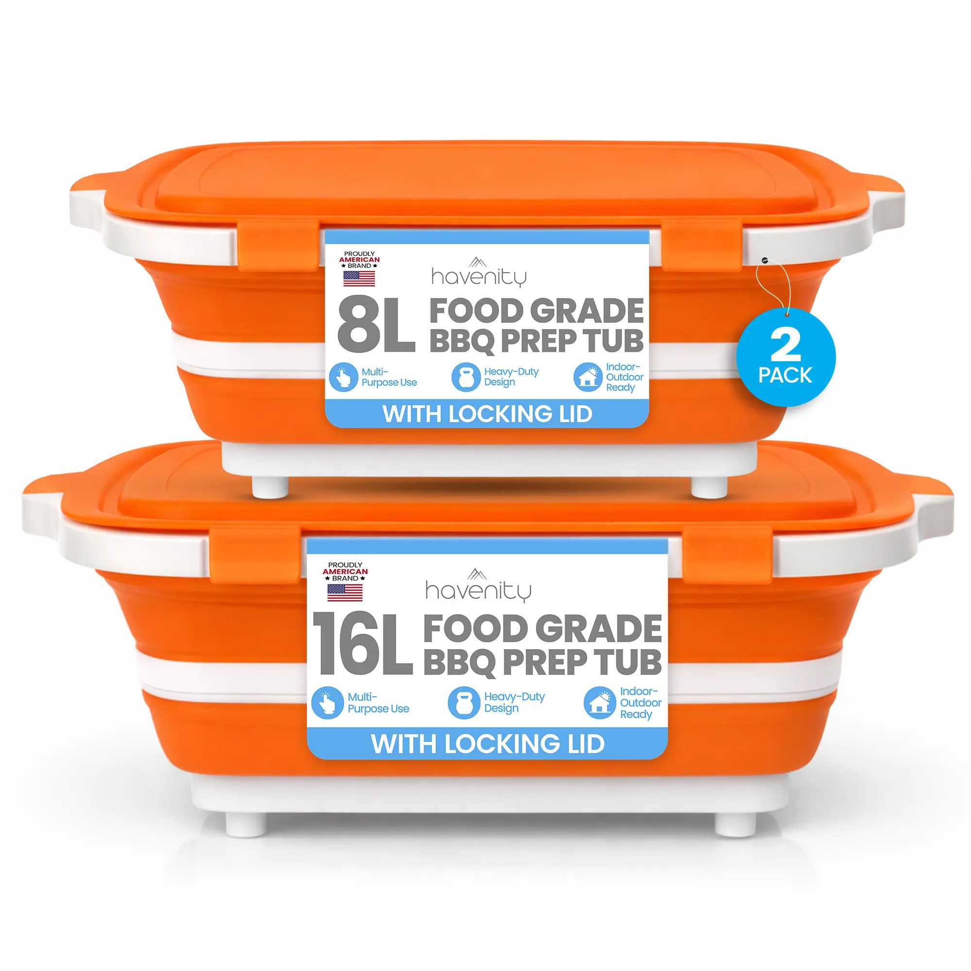 Havenity BBQ Prep Tub 2 Pack - Multifunctional Collapsible Camping ...