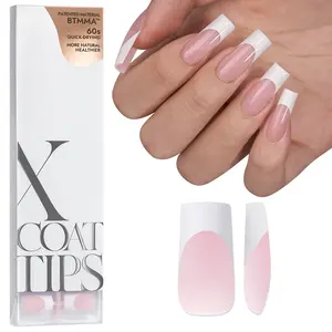 BTArtboxnails XCOATTIPS French Tips - 150pcs Pink Press On Nails Square or Almond or Coffin, Pink Long Fake Nails, Soak Off Soft Gel Acrylic Nail Extensions Outdoorfun Beauty Products