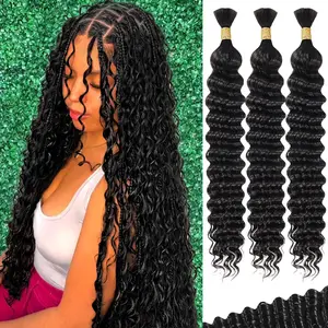 GK Braiding Hair For Boho Braids Deep Curly Human Hair Braiding Hair Full Bulk Human Hair For Braiding Wet Wavy 110g/pack No Weft Deep Wave Micro Braiding Hair Human Hair Extensions