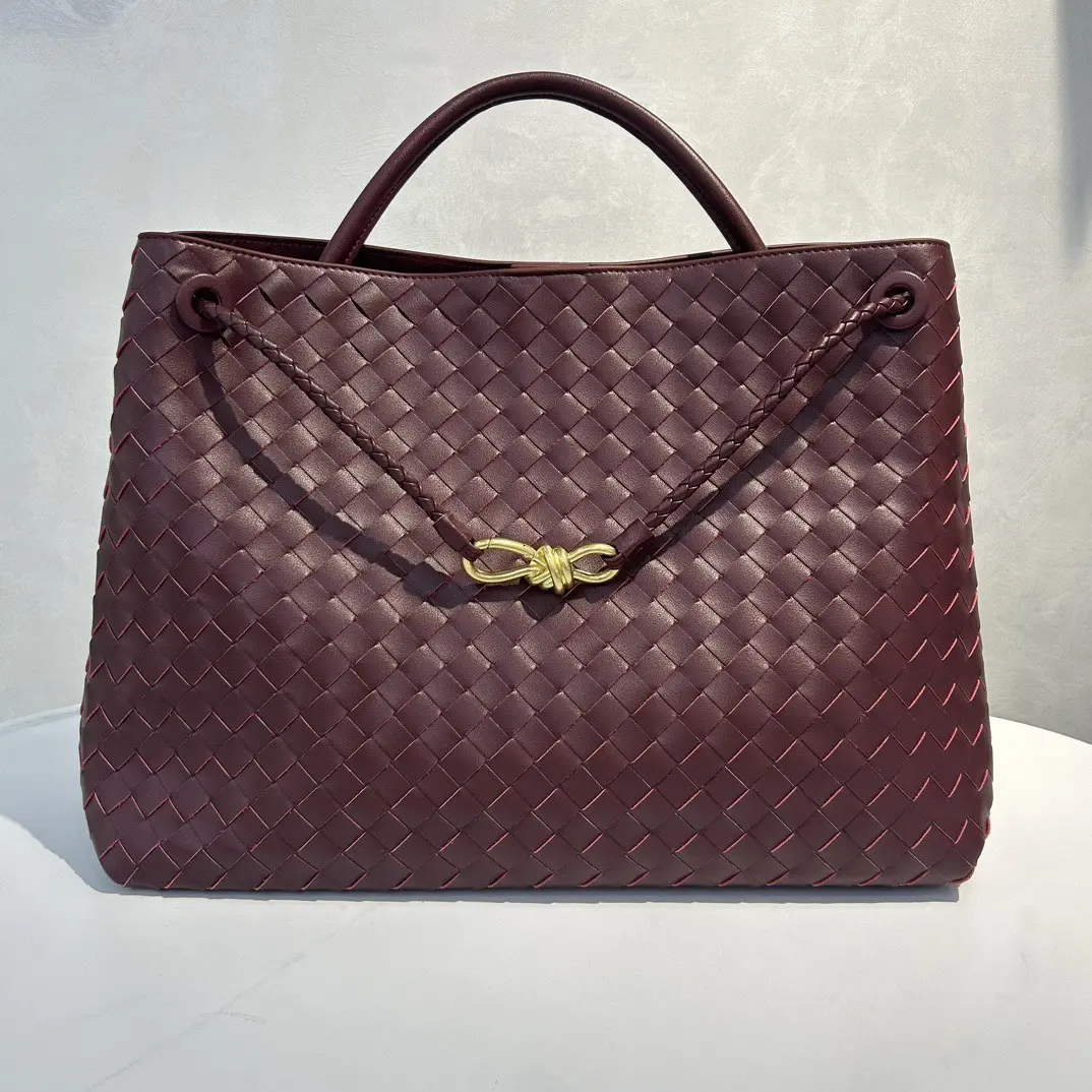 B brand 2026 new model bow Andiamo metal cord buckle woven tote women's bag genuine leather large capacity shoulder bag