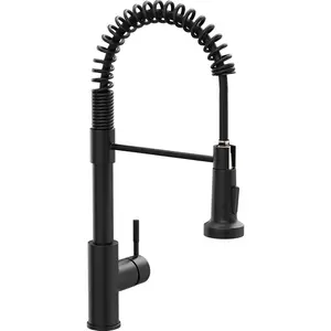 Black Kitchen Faucet with Pull Down Sprayer Single Hole Spring Kitchen Sink Faucet, Suitable for Farmhouses, RV, Utility Laundry Room, Outdoor, and Campers. Llave para fregadero de cocina
