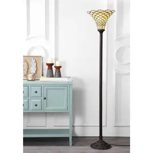 JONATHAN Y White Tiffany Torchiere LED Floor Lamp; for Living Room,Bedroom, Kitchen, Office