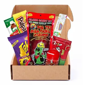 Chamoy Pickle Kit by CHRONOS 9 Piece Kit includes Alamo Big Tex Chamoy pickle, Skwinkles Watermelon Flavor, Lucas Gusano (tamarind), Lucas Polvos (chamoy), Tajin Packet, Fruit Roll Up, Tamarind Pulp Candy, Takis Fuego and Chronos Magnet Sour Gift