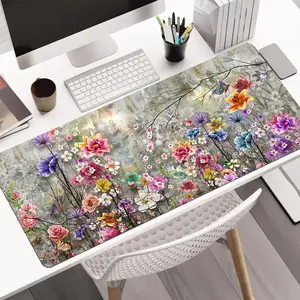 Flower & Butterfly Pattern Mouse Pad, 1 Count Rectangle Gaming Mouse Pad, Washable Rubber Mouse Pad, Office Desktop Decorative Keyboard Mat