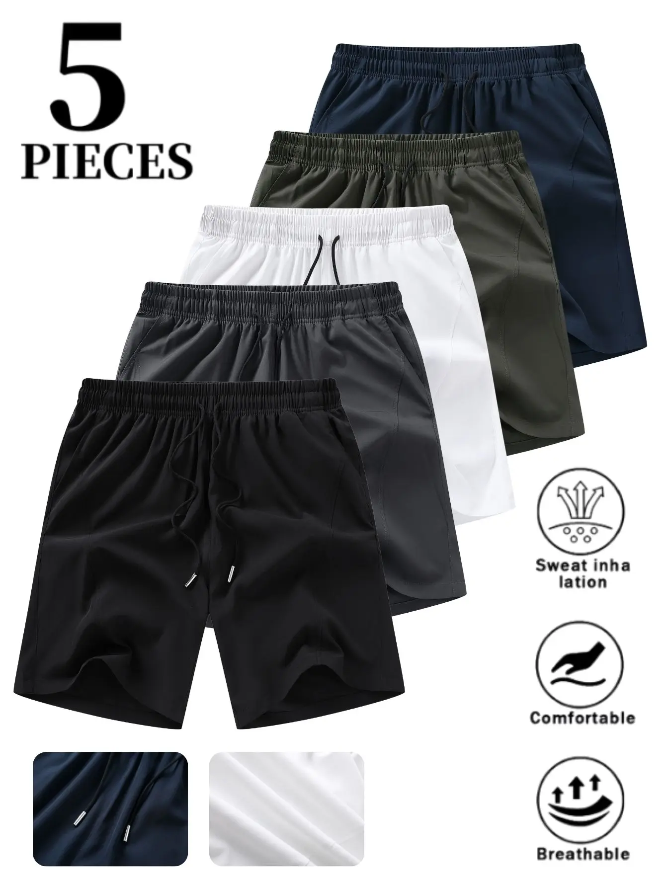Men’s 5-Pack Quick-Dry Sports Shorts - Breathable, Lightweight, Sweat-Wicking, Dry-Fit for Outdoor Commuting