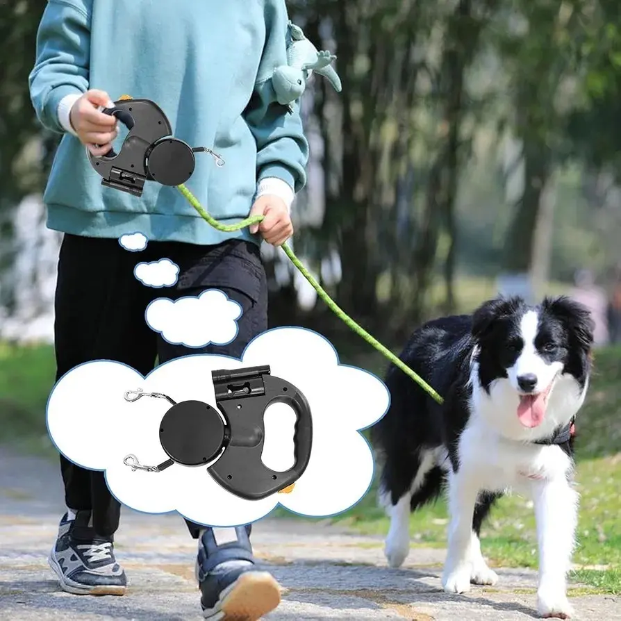 Dual Retractable Dog Leash with LED Flashlight - Lock Control, Tangle-Free
