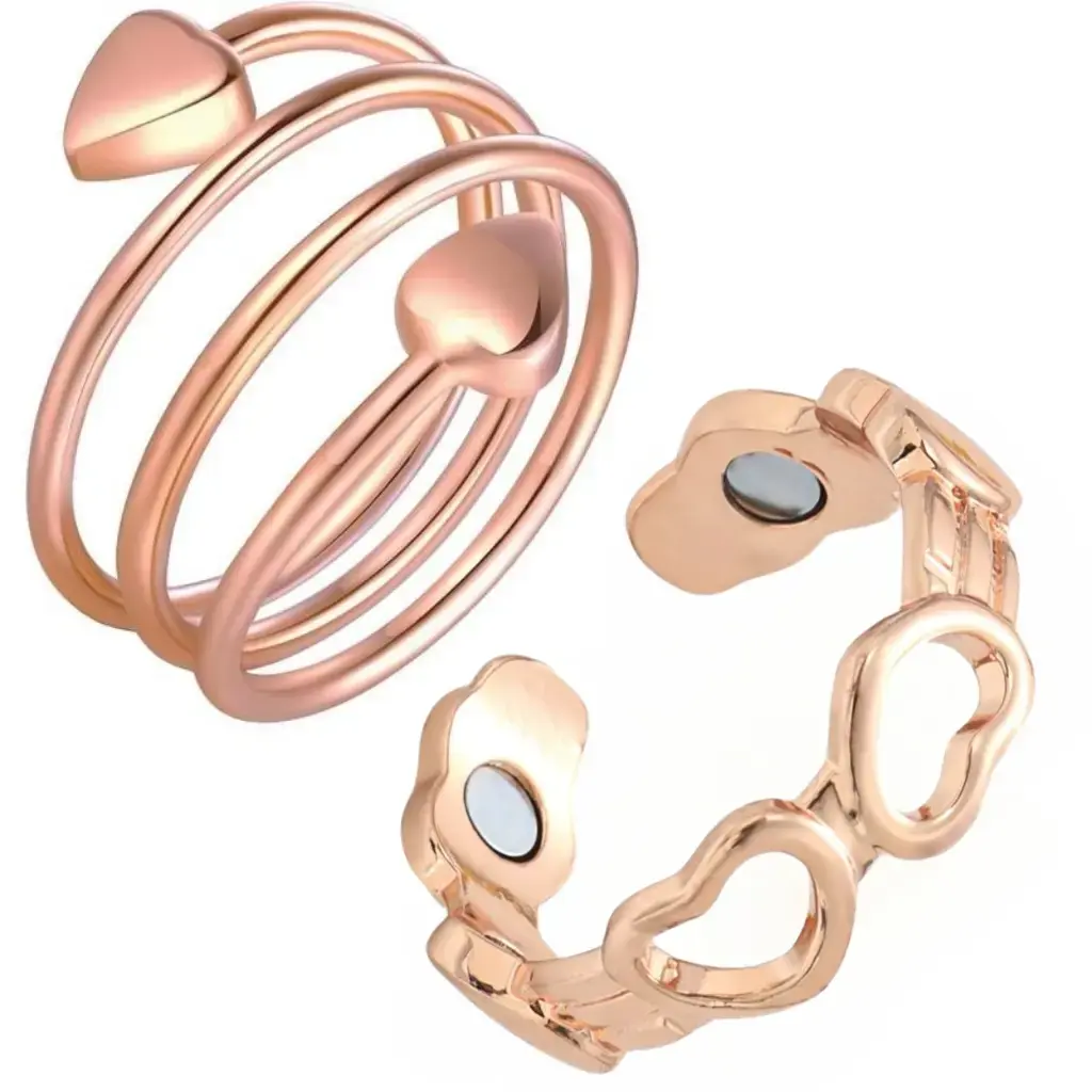 Pure Copper Magnetic Rings for Women, Set of 2 Handmade Twisted Bands, Adjustable, Stackable Fashion Accessories, Accessories For Women