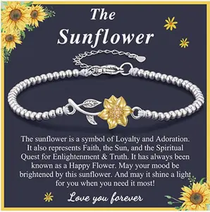 Sunflower Gifts for Mom/Daughter/Granddaughter/Niece/Sister/Friend, Adjustable Bracelet for Teen Girls Women