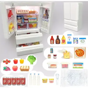 41pcs Mini Food Toys Included, 1:12 Mini Fridge Toy, Miniature Refrigerator Playset for Dollhouse Furniture & Kitchen Accessories