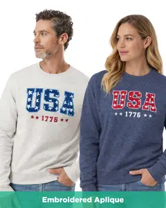 USA Embroidered Sweatshirt Patriotic Crewneck Real Patchwork 1776 Aplique for Men & Women Comfortable Casual Wear with Unique Design & Versatile Fit