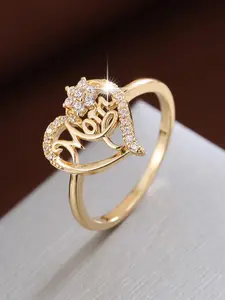 Fashion Letter & Heart Design Rhinestone Decorated Ring, Heart Shaped Ring, Rings for Women, Princess Ring, Fashion Jewelry for Party, Daily Decor, Elegant Ring, Alphabet Design Ring