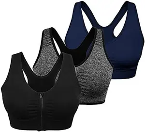 Women's Zip Front Sports Bra Wireless Post-Surgery Bra Active Yoga Sports Bras