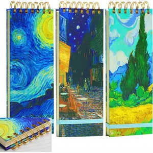 3 Pack Top Spiral Notepad Reporters Notebook Thick Superhard Cover Top Bound Spiral Notebook Van Gogh Gifts Grocery List Notepad Steno Notebooks 8.8x3.75 In 3x200 Pages 100GMS