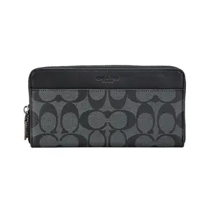 COACH Accordion Wallet 20 Long Zipper Closure Coated Canvas Men's Gray Black