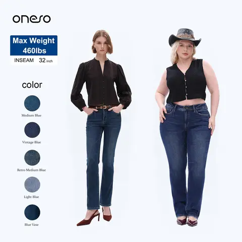 ONESO Plus Size Regual Women's Mid-Rise Straight Leg BBL Jeans Soft Stretch Denim Pants Classic Denim Pants For Daily Wear Cotton Spandex Womenswear Bottom Everyday Fit Polyester Style  Viscose #TikTokShopHolidayHaul