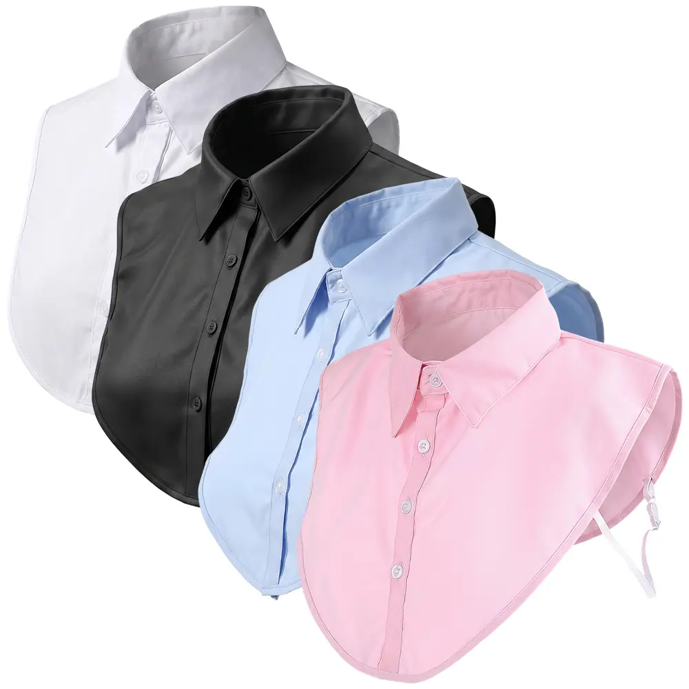 4 Pcs Detachable False Collars, Smooth Fabric Dickey Blouse Half Shirt Top for Women, Adjustable for Outfits, Uniforms, and Costumes, Casual Wear, Simple, Everyday, Lady, Basic, Elastic, Pieces