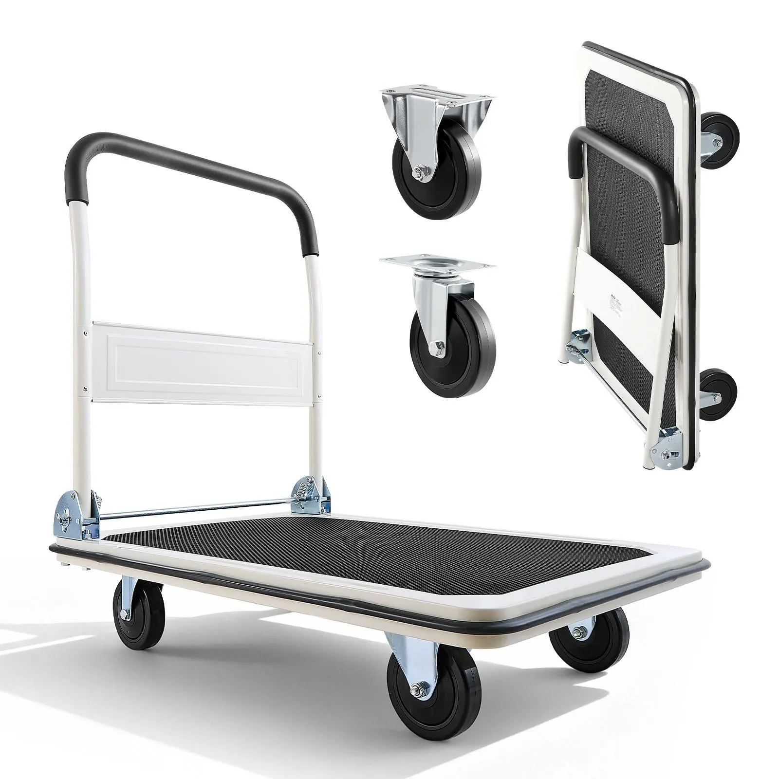 VEVOR Heavy-Duty Steel Frame Foldable Wagon Cart - Father's Day Gift for Adults, 660 lbs Load Cap, 29.94 kg Weight, 4.84 in Quiet PVC Swivel Wheels, Soft Foam Grip Space-Saving Handle, 35.4x34.3x24 in Flatbed Push Cart Dolly, Tight-Space Fit#BacktoSchool