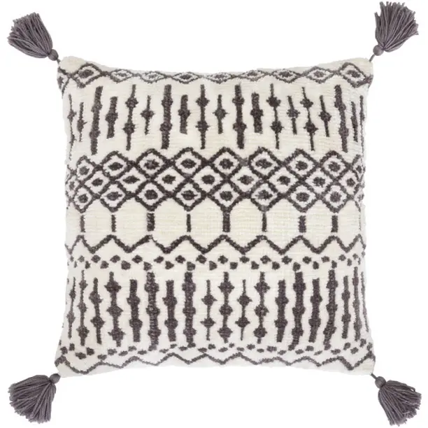 Livabliss BRH006-1818 18x18 in. Hand-Knitted Acrylic-Cotton Braith Pillow Cover - Charcoal 2-Sided Cushion Cover with Global Motifs for Room Decor, Living Rooms