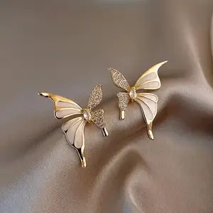 Sweet, Small, Oil-dropped Diamond Butterfly Earrings, Fashionable, Simple, Niche, Internet Celebrity, Versatile Earrings Ear Studs Daily Wear Gold