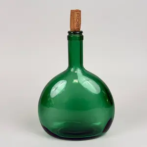 Vintage Emerald Green Glass Bottle Decanter with Cork Stopper 8" - Mateus Wine Bottle for Decorative Use