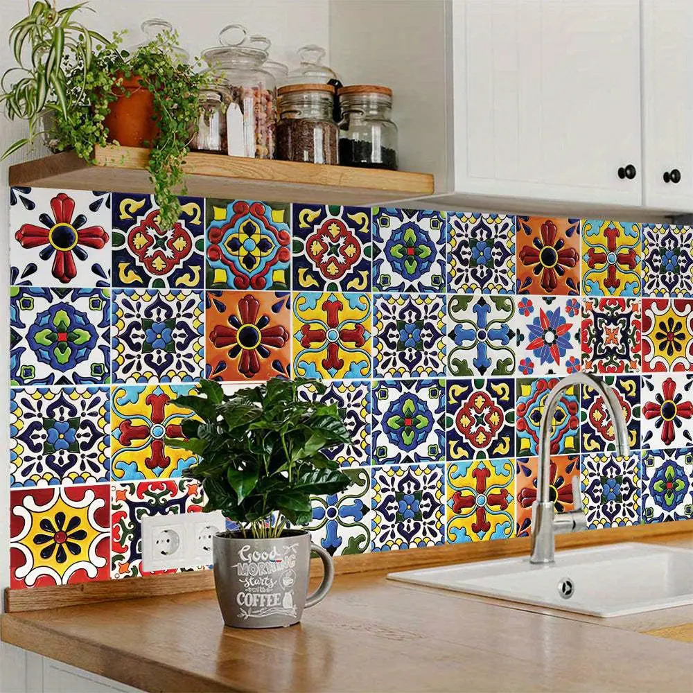 Vintage Geometric PVC Plastic Crystal Vinyl Decorative Backsplash Stickers, 22-Piece 4x4 in Waterproof Self-Adhesive DIY Home Decor for Kitchen, Living Room