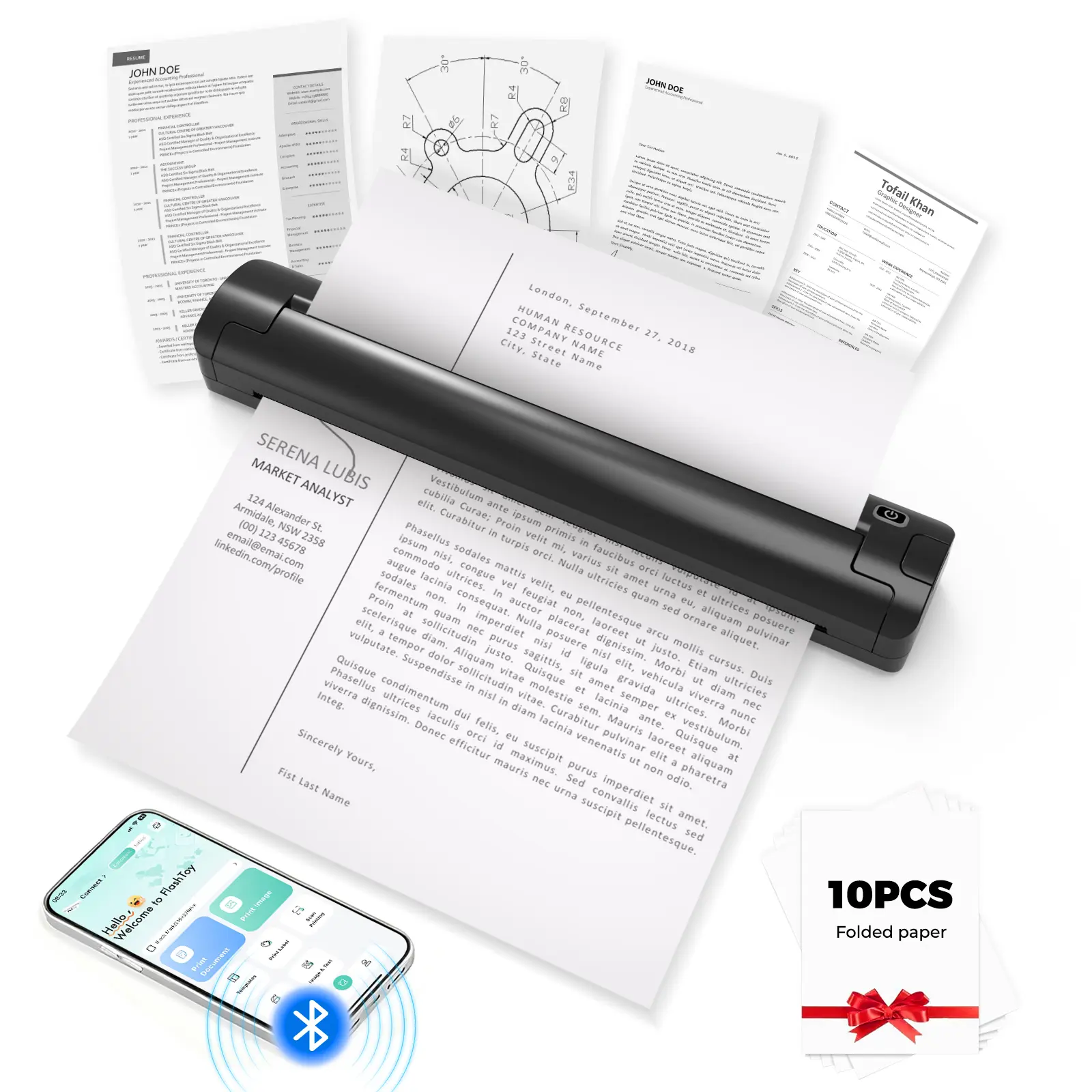 Portable Wireless Printer for Travel, 2026 Newly Upgraded Portable Thermal Inkless Printer Supports 8.5"×11" US Letter & Legal, A4 & A5, Compatible with Android/iOS Phone & Laptop (with 3 Pcs Tattoo Transfer Paper and 10 Folded Thermal Paper)