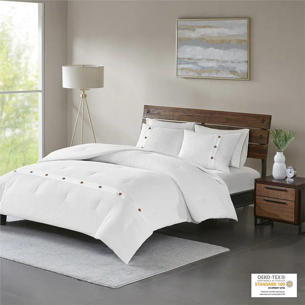 3-Piece Cotton Waffle Weave Comforter Set, Modern Soft Bedding Set for Bedroom Bedding Collections, Modern Bedding Set