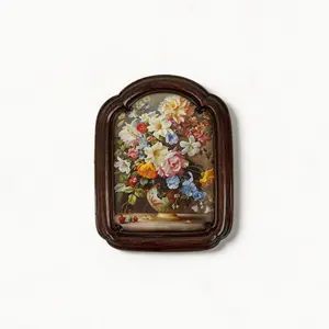 Vintage European Victorian Style Resin Oval Mini Picture Frame, Antique Finish, Elegant Floral Pattern, Decorative, Home Decor, Holiday Decoration