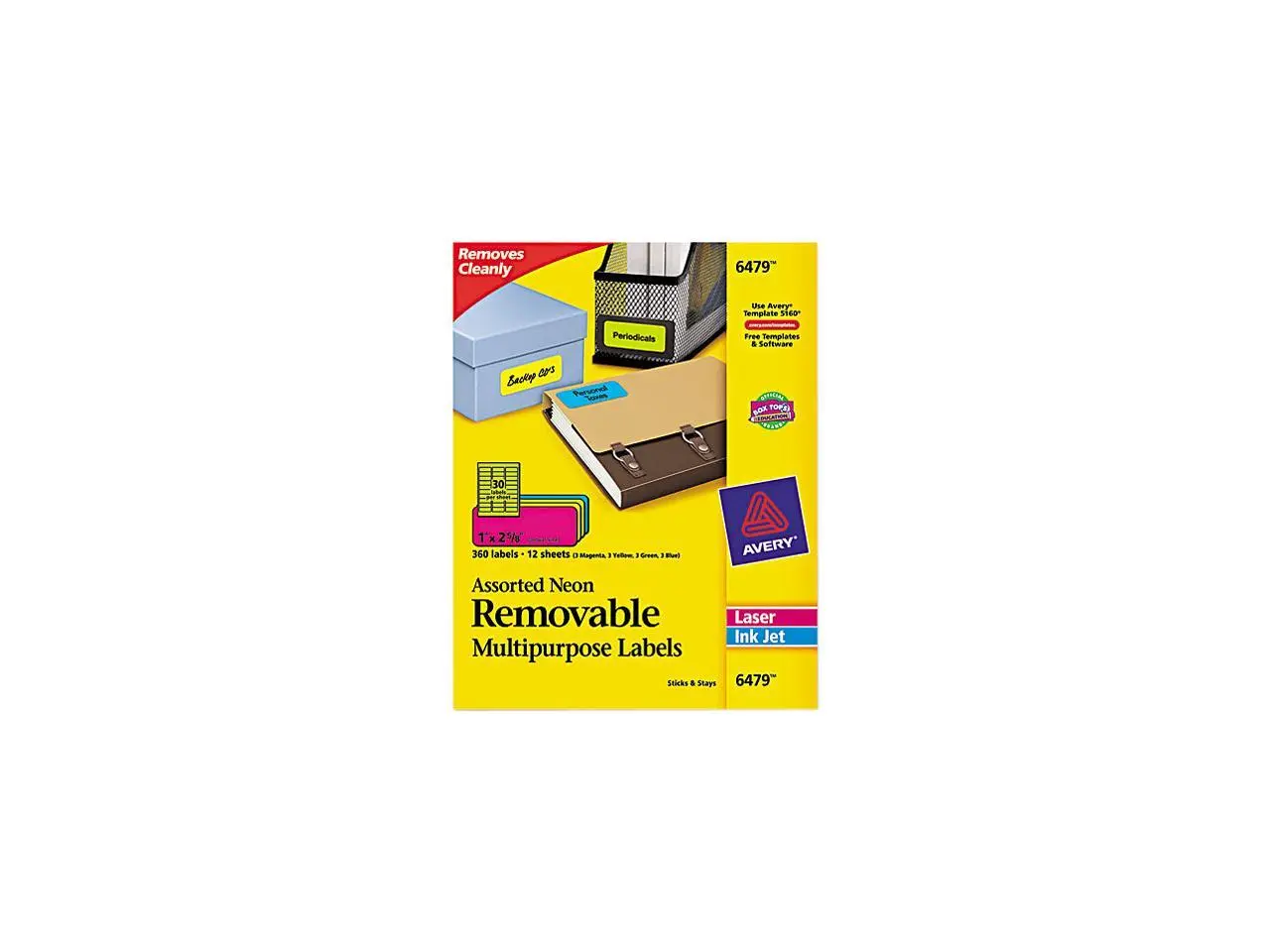 Avery High-Visibility Removable ID Labels Laser/Inkjet 1 x 2 5/8 Asst. Neon 360