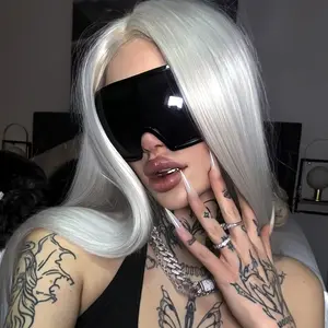 Oversized Futuristic Shield Sunglasses - Monoblock Wide Frame with Angular Temple Arms, UV400 Protection Shades Perfect for Cyberpunk Street Style and Bold Techwear Looks