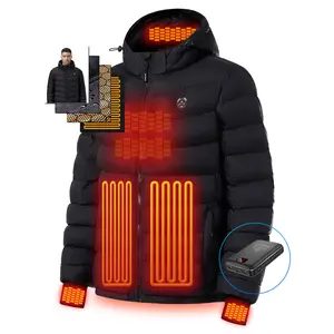 Men's Heated puffer Jacket With 12V Battery Pack and Hand-Heating-Insulated Water-Resistant Hooded Heated Puffer Jacket for men Insulated Electric Heating Menswear Coats Tops Underwear
