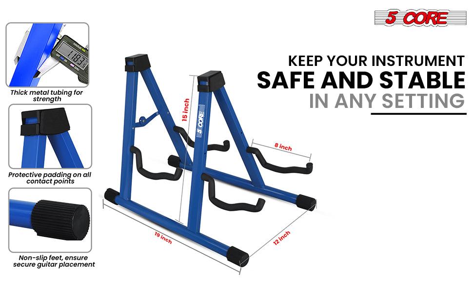 5 Core Double Guitar Stand A Frame Shape w Foam Arms Supports Acoustic Electric Bass Ukulele Banjo