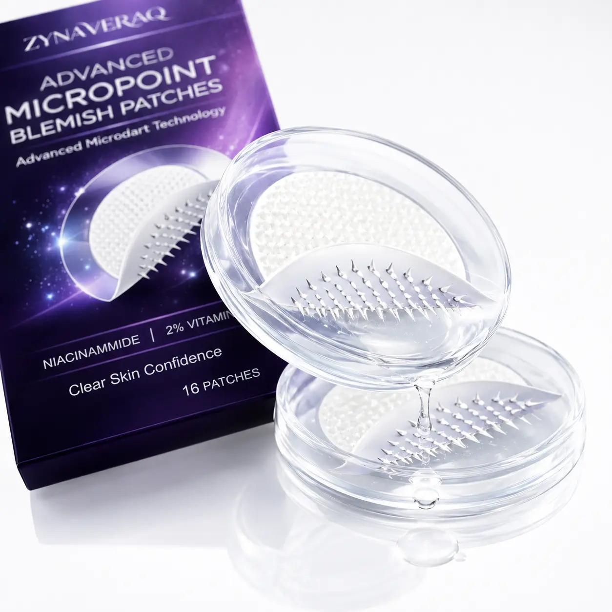 ZYNAVERAQ Microdart Pimple Patches and Micropoint Blemish Stickers for Cystic Acne Healing with 6% Niacinamide and Vitamin C 16 Count hydrocolloid