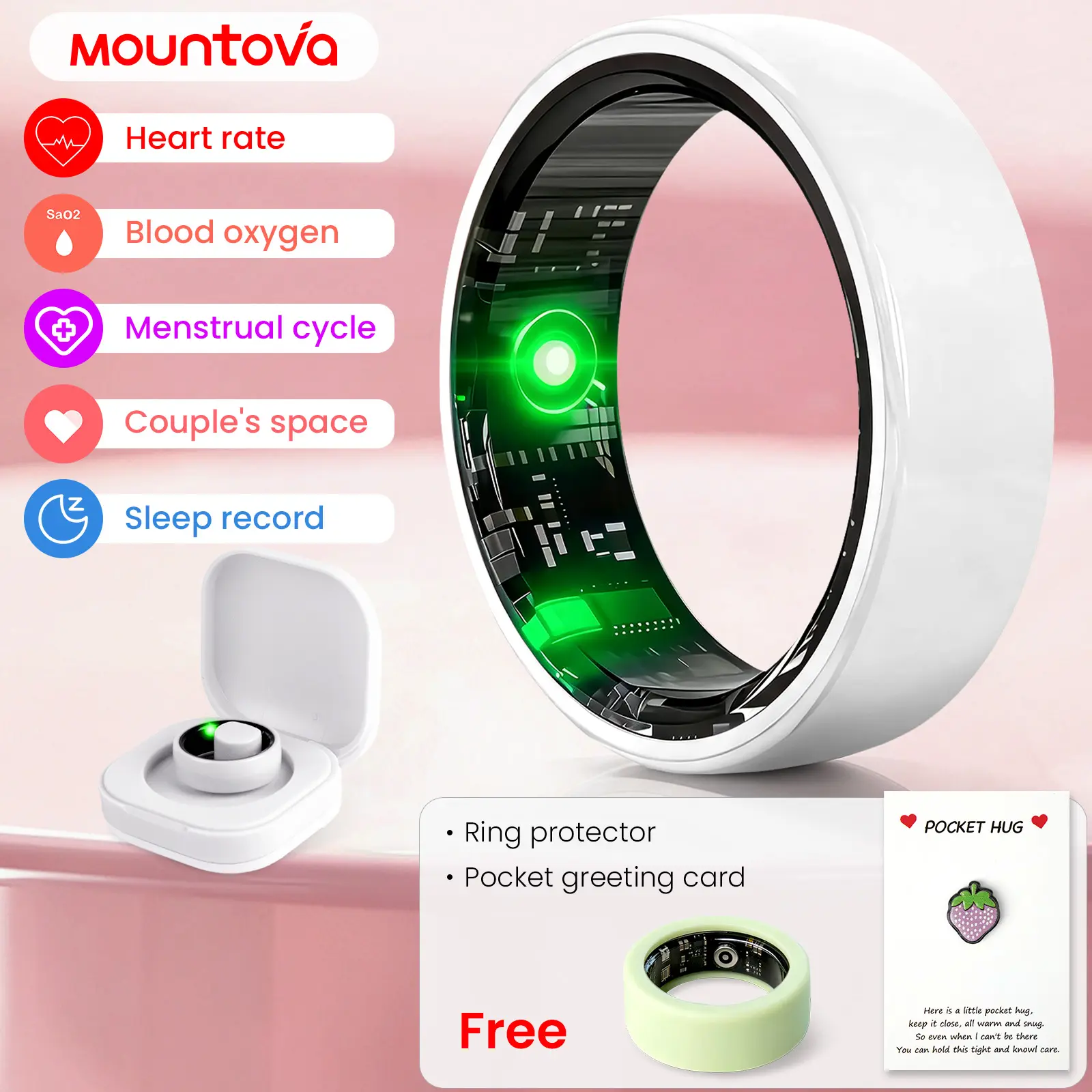 Wearable Smart Ring – Outer Packaging Opened, Only Tried On, Fully Working, IP68 Waterproof Health Tracker for iOS/Android, Heart Rate, Blood Oxygen, Sleep, Temperature, Stress & Women's Cycle Monitor with Health Tracking