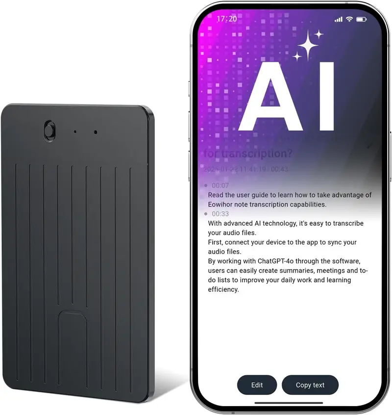 AI Voice Recorder, Transcribe & Summary Voice Recorder with Playback, Digital Voice Recorder Supporting Real-Time Translation in 59 Languages, Audio Recorder for Lectures, Meetings, 64GB Memory