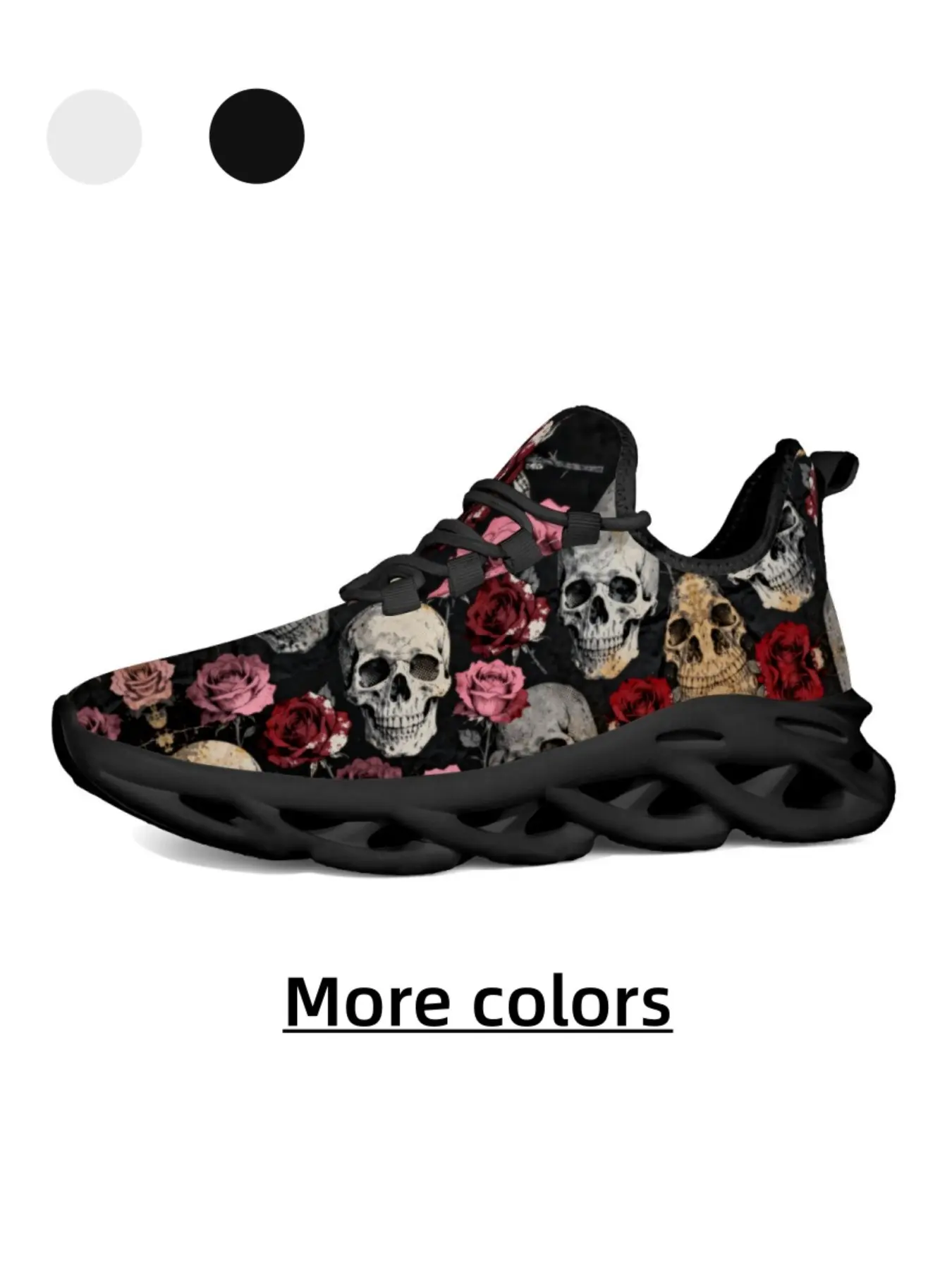Minimalist & Cool - Unisex Dark Style Skull & Rose Print Casual Athletic Sneakers - Skin-Friendly & Breathable, Non-Slip & Wear-Resistant, Versatile for Daily Outings, Campus Wear & Light Sports Walking Shoes