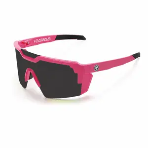 Pink Sport Shield Sunglasses for Women and Men, Wraparound Outdoor Shades with Black Lens and UV400 Protection, Lightweight Cycling Glasses for Driving, Fishing, Running, Hiking, Beach Travel, Z87 Safety Style Fashion Eyewear