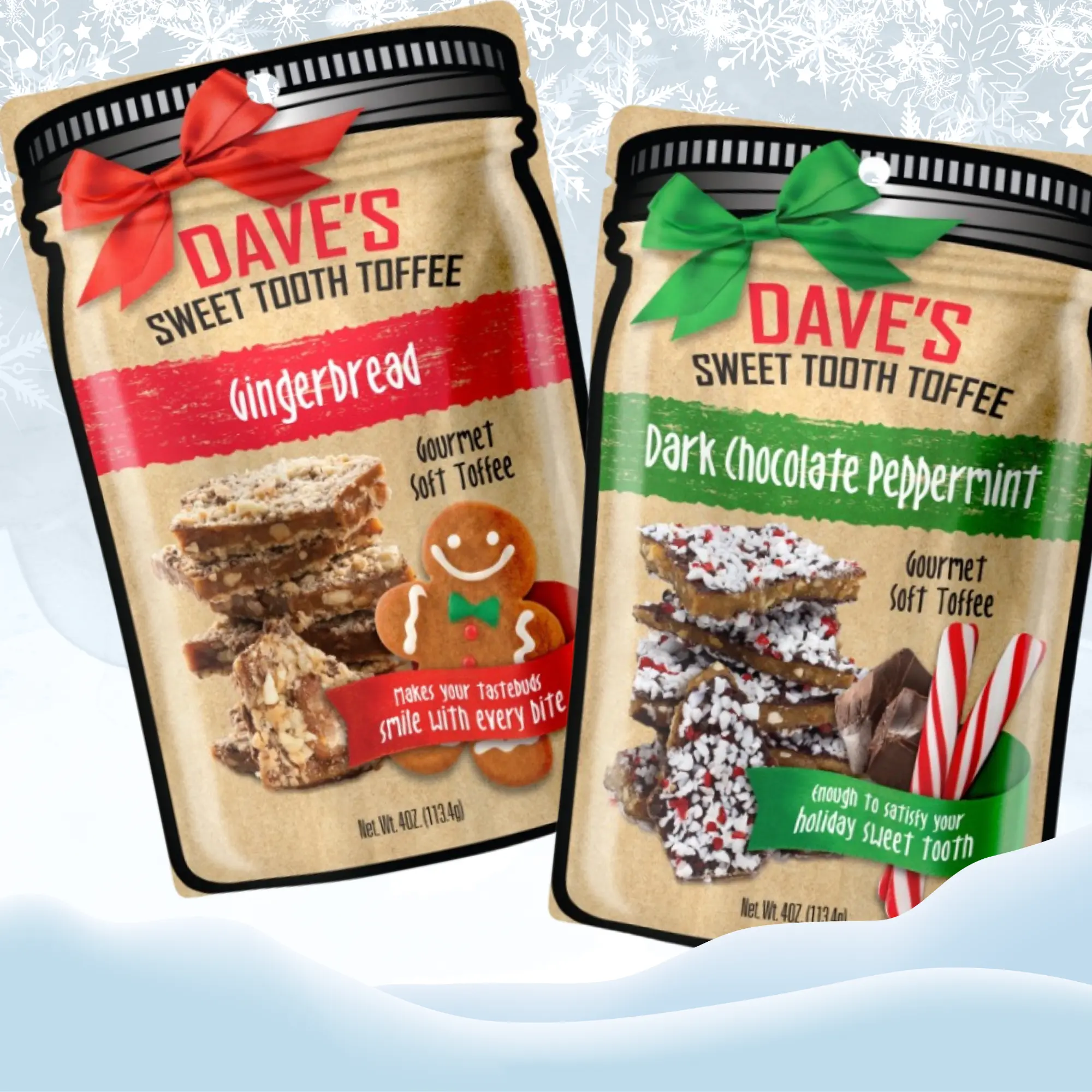 2 FREE Bags SECRET Special - Get this for FREE when you buy an Ultimate 12 Pack Toffee Sampler - Gingerbread and Peppermint Toffee 4oz bags Holiday Flavors, Stocking Stuffers, Easy Gifts, Candy