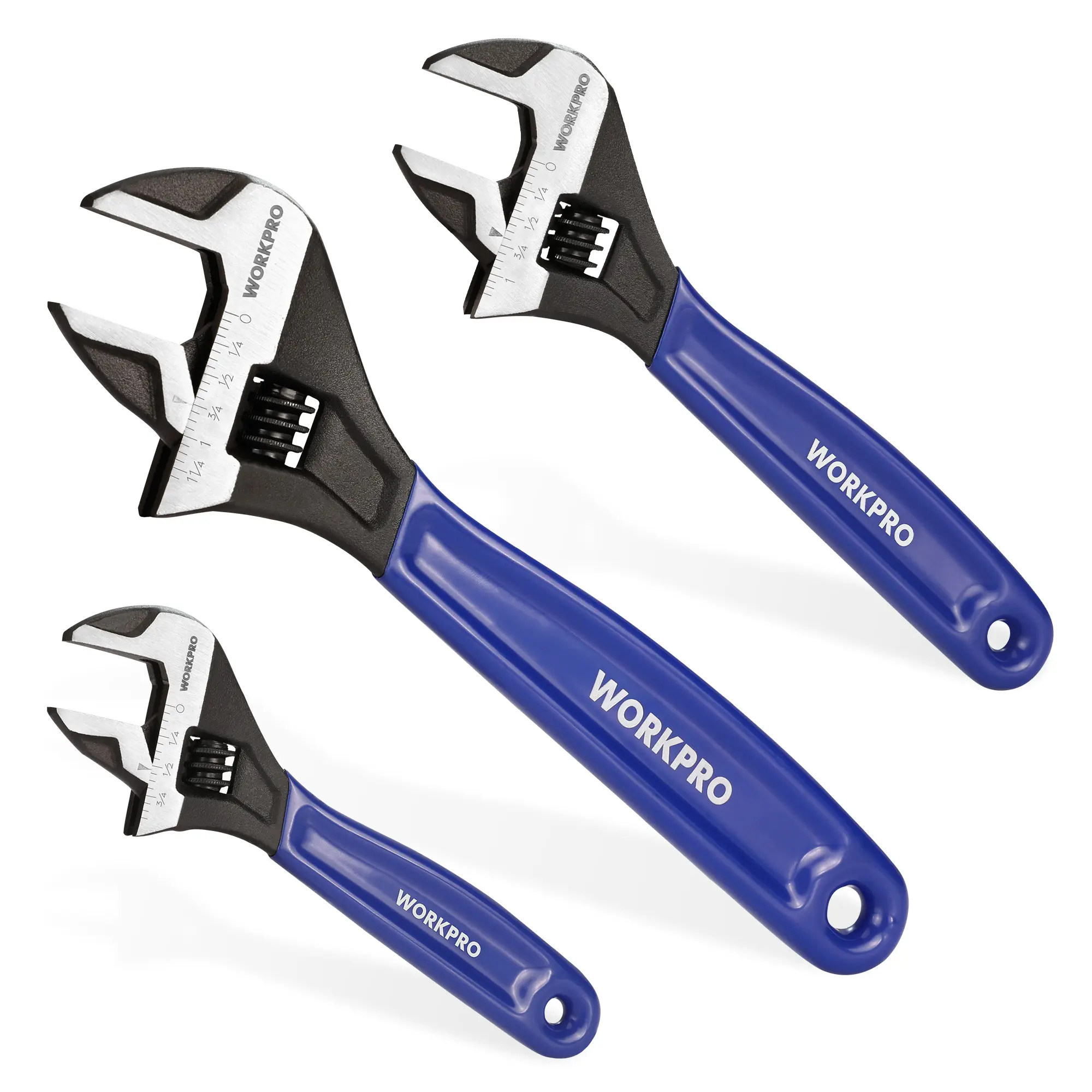 #fathersdaygift WORKPRO 3-pack Adjustable Wrench Set, 6-Inch & 8-Inch & 10-Inch Wrenches, Wide Jaw Black Oxide Wrench, Metric & SAE Scales, Cr-V Steel, for Home, Garage, Workshop