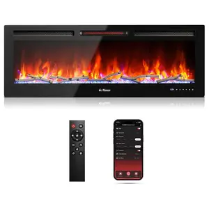 【Christmas Deal】GARVEE 50” Smart Wifi Infrared Electric Fireplace With Special Feature Led Flame, 1500W Quartz Heater, Recessed or Wall Mounted, Adjustable Flame Effects, Remote Control