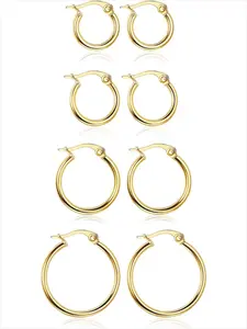 Gold Hoop Earrings Set Stainless Steel Rounded Small Huggie Earrings for Women, 10/12/15/20mm Nickel Free Hoops, Cute Casual Style, Hypoallergenic Jewelry