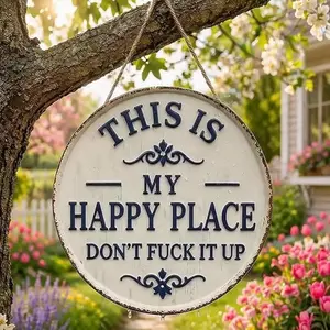 THIS IS MY HAPPY PLACE Cross-Border Vintage Distressed Round Metal Sign Fun Decorative Door Sign