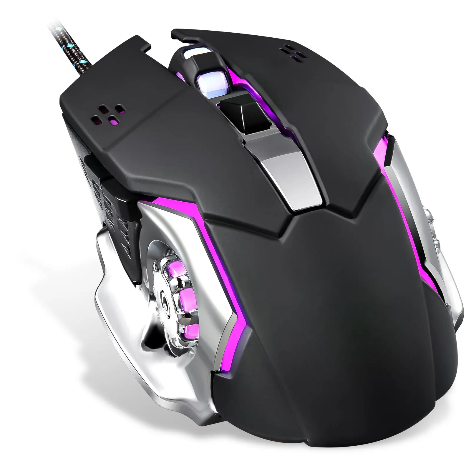 Basaltech Ergonomic Wired Gaming Mouse - Durable Build, 6 Silent Buttons, 4 Adjustable DPI Levels, Flashing Sensitive Switching, 4 RGB Color LED Backlight, PC Gaming Accessories