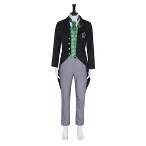 Herman Greenhill Emerald Lion Prefect Tailcoat Cosplay Costume Set Green Plaid Vest Tie Pants Corsage for Comic Con