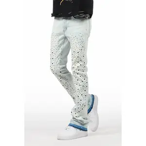 Twinkle Blue Rhinestone Stacked Flare Jean Twinkle Blue Rhinestone Stacked Flare Jean