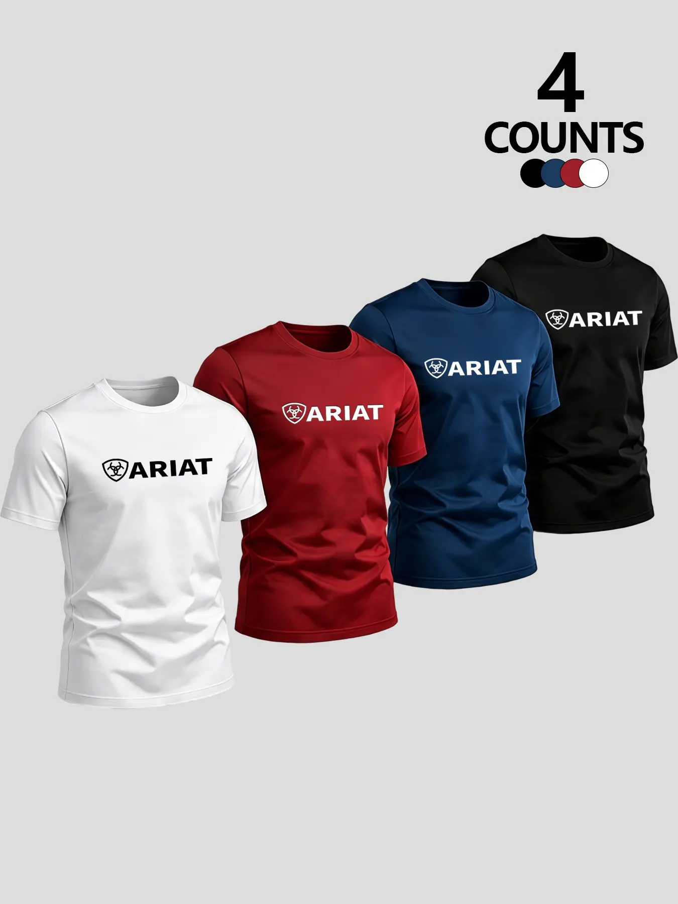 Summer Letter Print Short Sleeve Sports T-Shirt 4-Pack, Western Cowboy Style, Breathable Durable, Casual Outdoor Farm Workwear, Multicolor