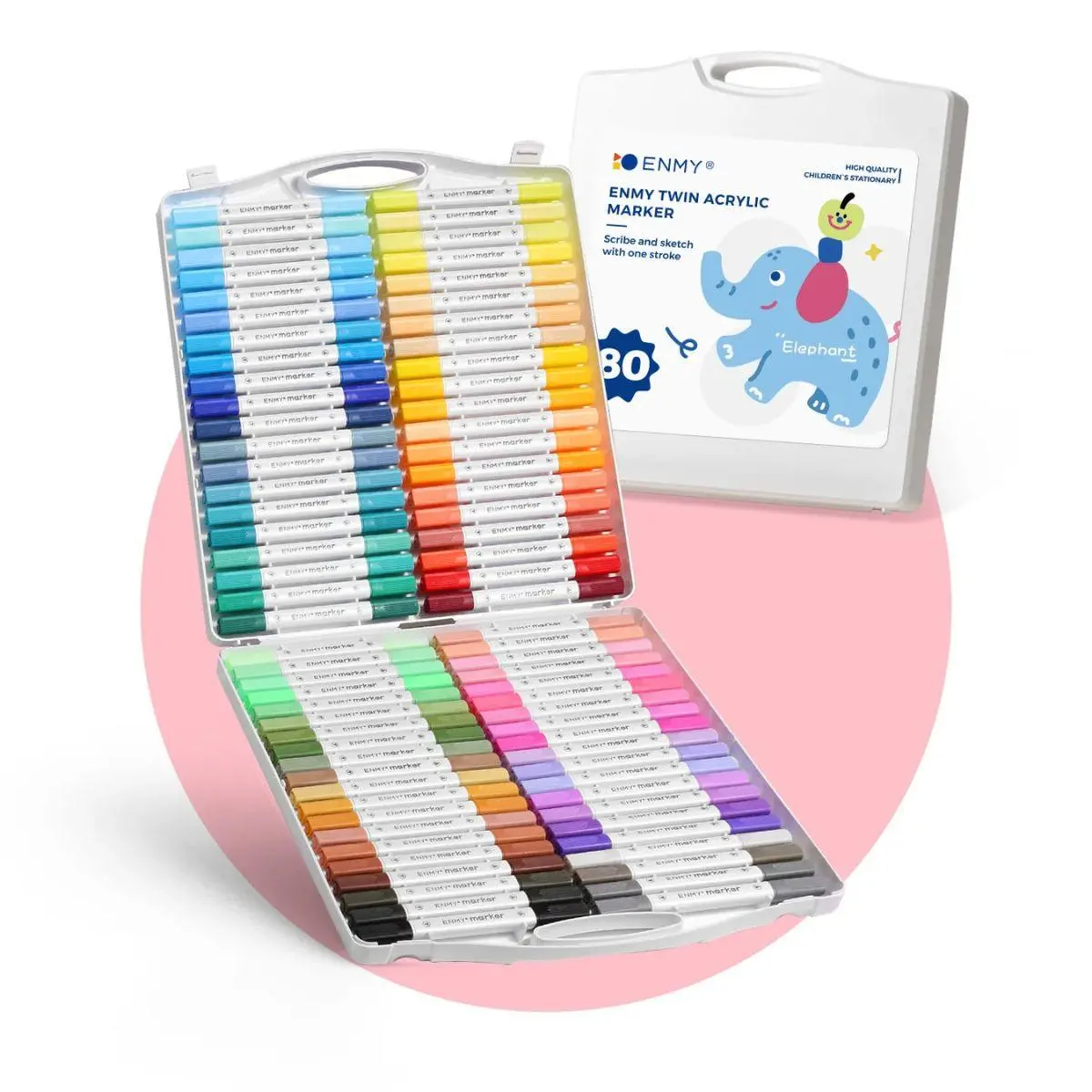 ENMY Kids Dual-Tip Brush Tip Acrylic Paint Markers Set - 48/60/80 Colorful Marker Pens, Non-Toxic Acrylic Material, Kids Safe School Art Supplies, Birthday Gifts, Works on Windows, Colorful Marker Set