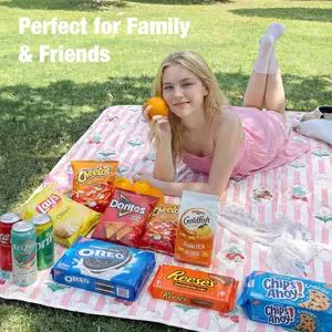 Waterproof Picnic Blanket with Cute Fruit Print, Extra Large Sandproof Beach Mat, Portable Foldable Outdoor Mat for Summer Picnic, Camping, Park, Beach, Hiking, Travel, Family Outdoor Essentials, Durable & Washable for All Season Use