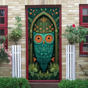 2pcs Magical Forest Owl Decorative Door Wall Sticker Stereo Relief Art Decal Self Adhesive Removable Eco Friendly PVC Material Cartoon Animal Door Mural for Living Room BedroomHome Decor