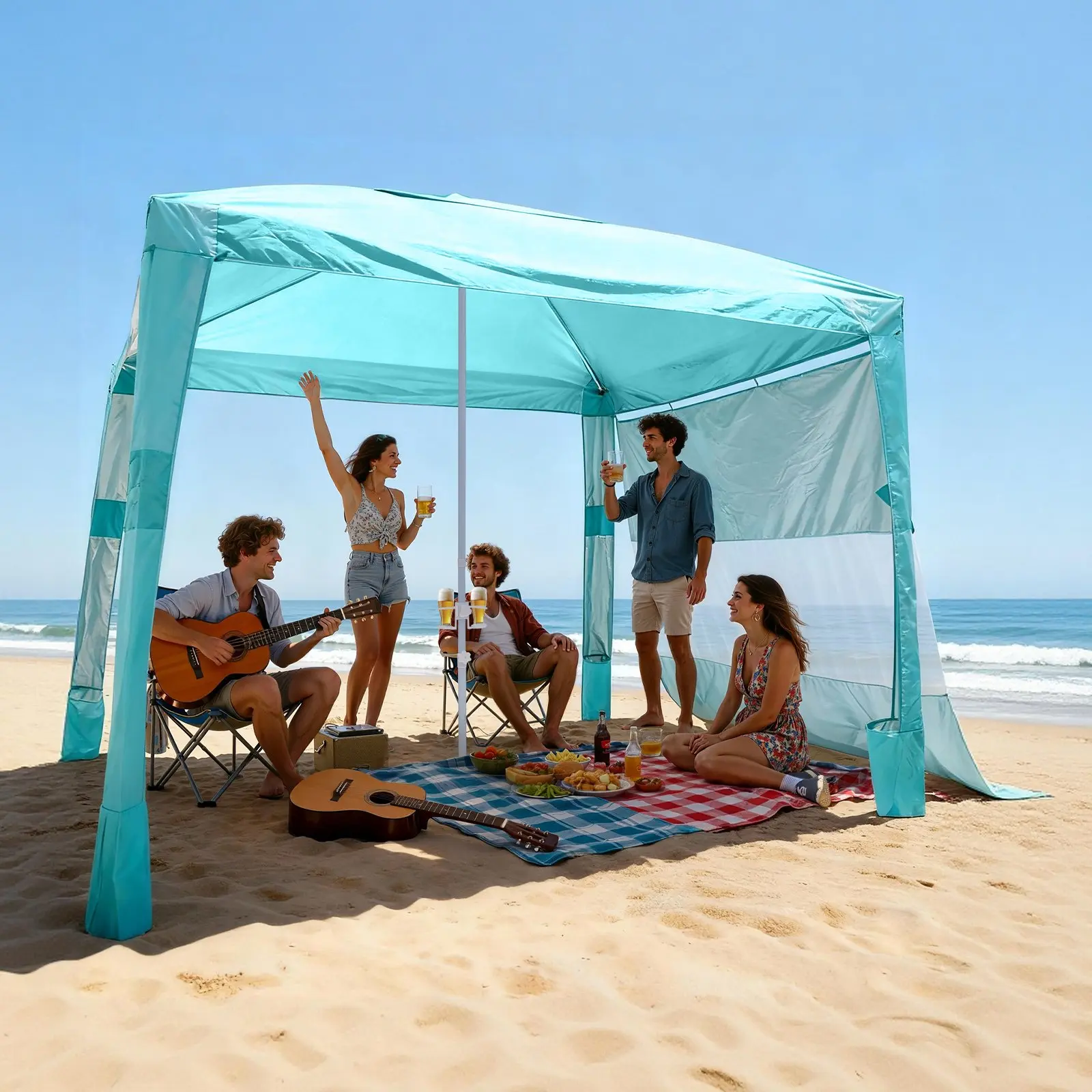 【Summerfinds】VEVOR 8x8 ft Beach Tent Cabana, UPF 50+ Beach Canopy with Side Wall, Easy-Setup Portable Sun Shelter with Sand Pockets, Adjustable Height Shade for Family, Green